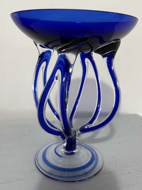 Josefino Krosno Poland Blue Art Glass Jellyfish bowl
