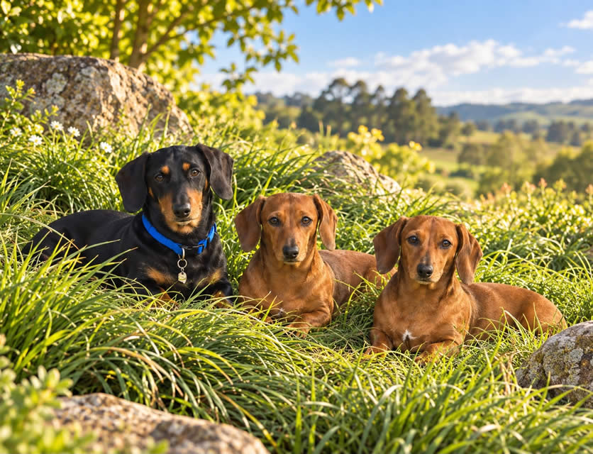 Three sausage dogs